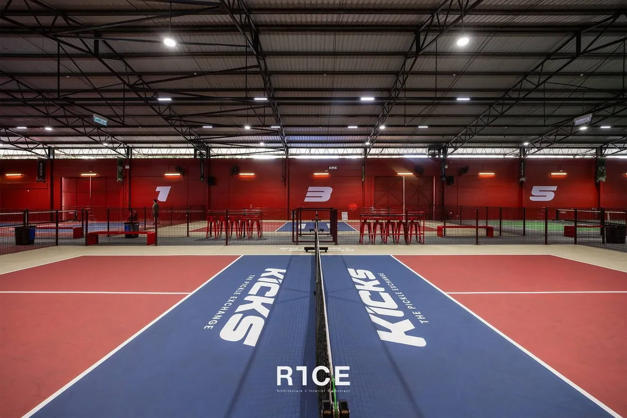 Numbered courts and courtside seating at Kicks, The Pickle Exchange, Johor Bahru